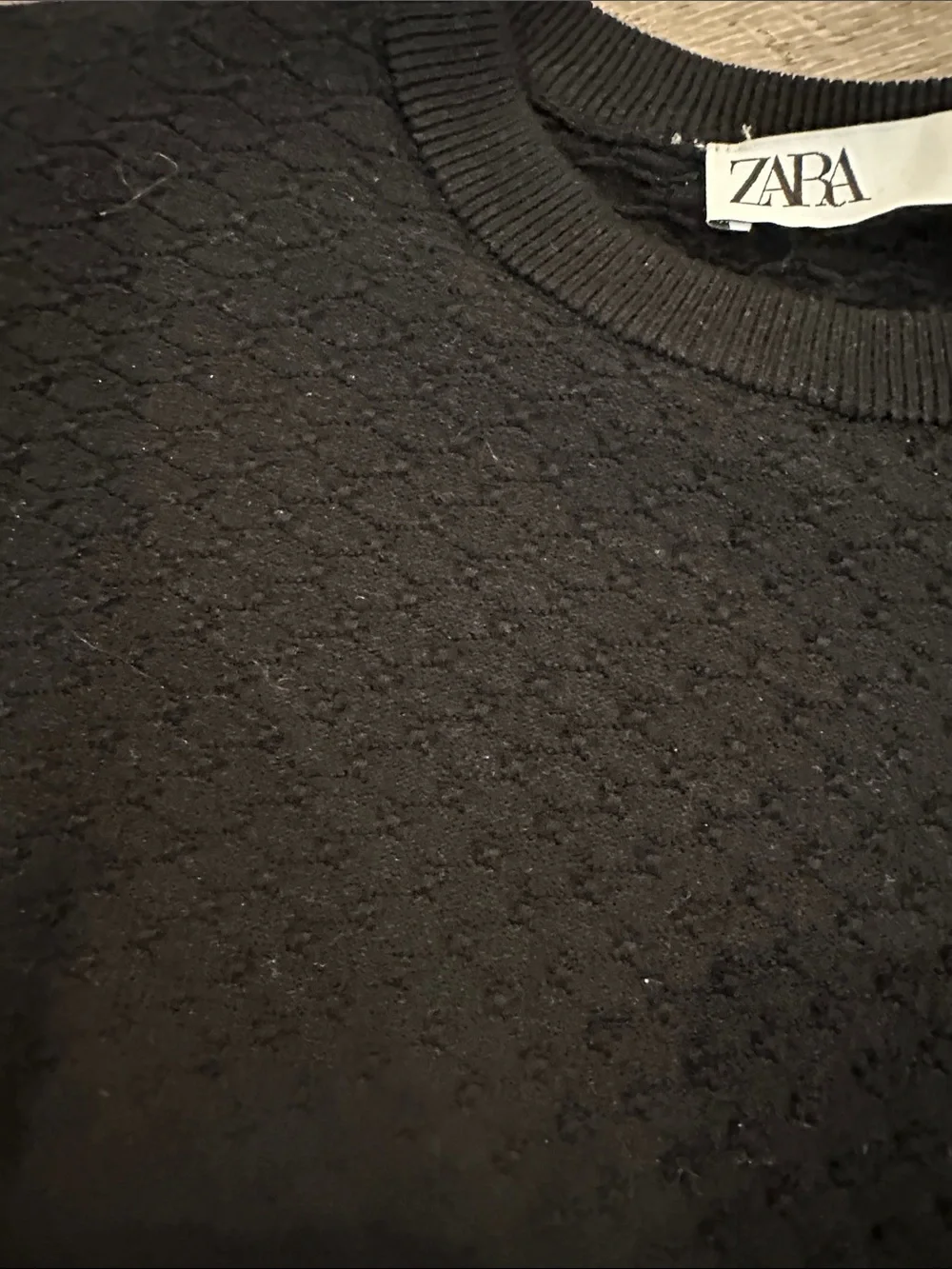 Zara Black Scalloped Hem Textured Crop Sweater